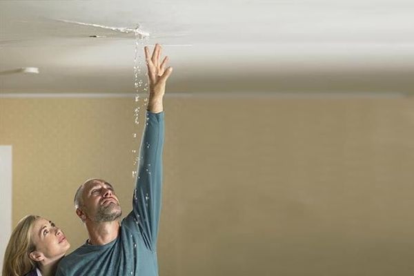 Person checking dripping ceiling leak